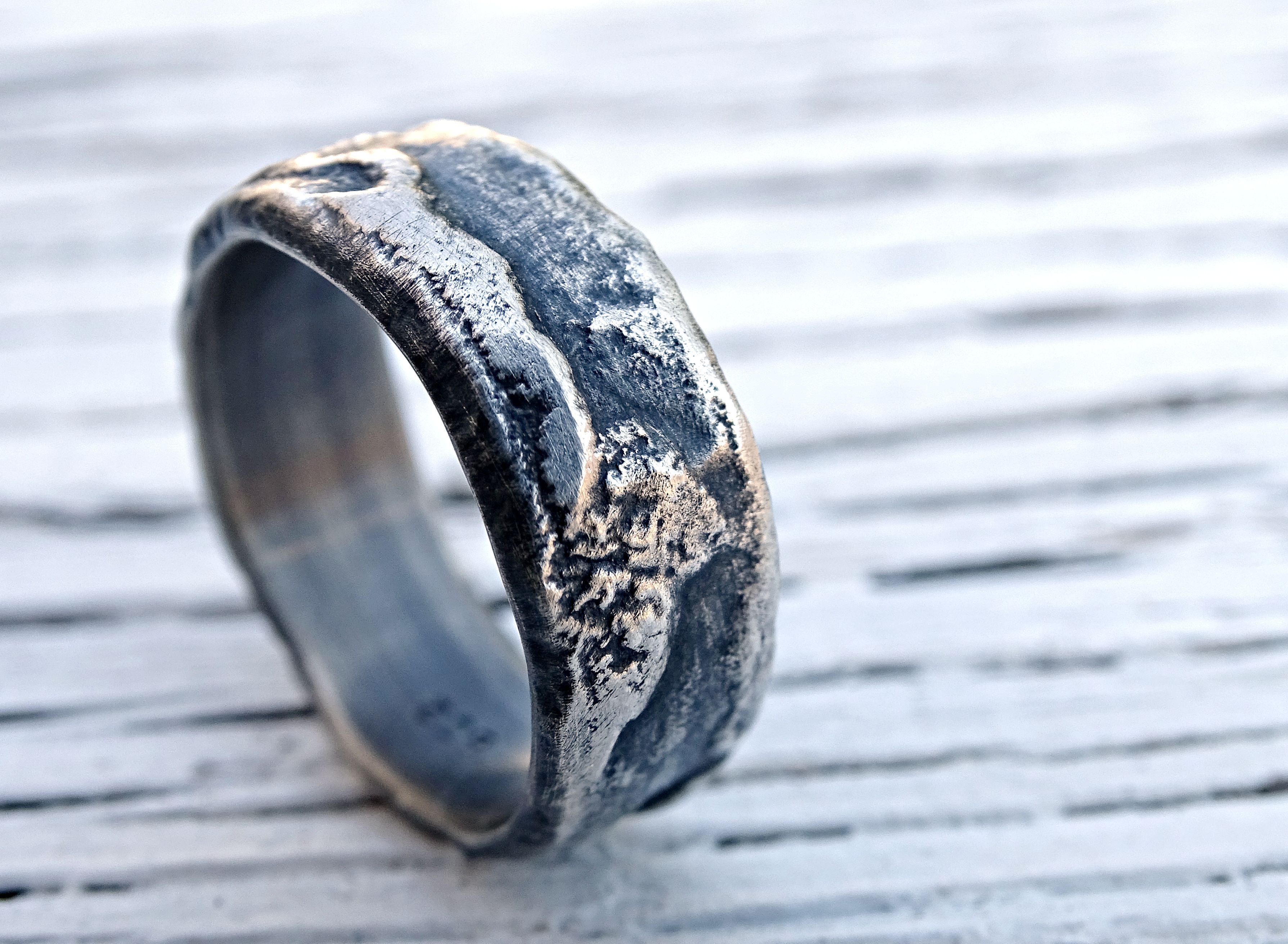 Buy a Hand Made Molten Silver Ring Richly Structured, Unique Mens Ring ...