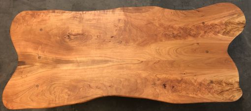 Custom Made Table Or Bench In Cherry Tree Slab With Bookend Top And Flames And Live Edges