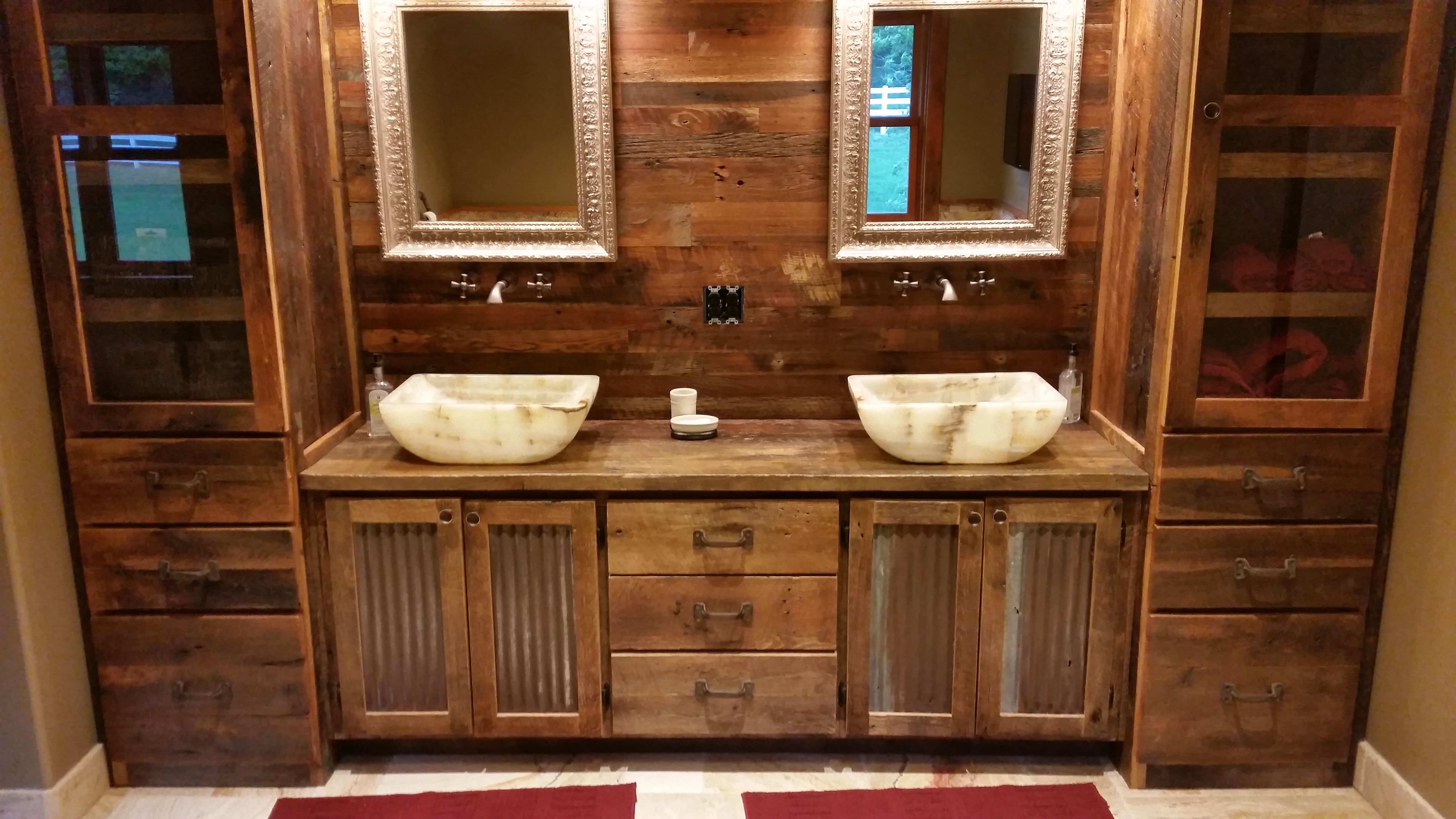 Hand Crafted Custom Made Double Vanity, Double Vanity With Center Storage Tower