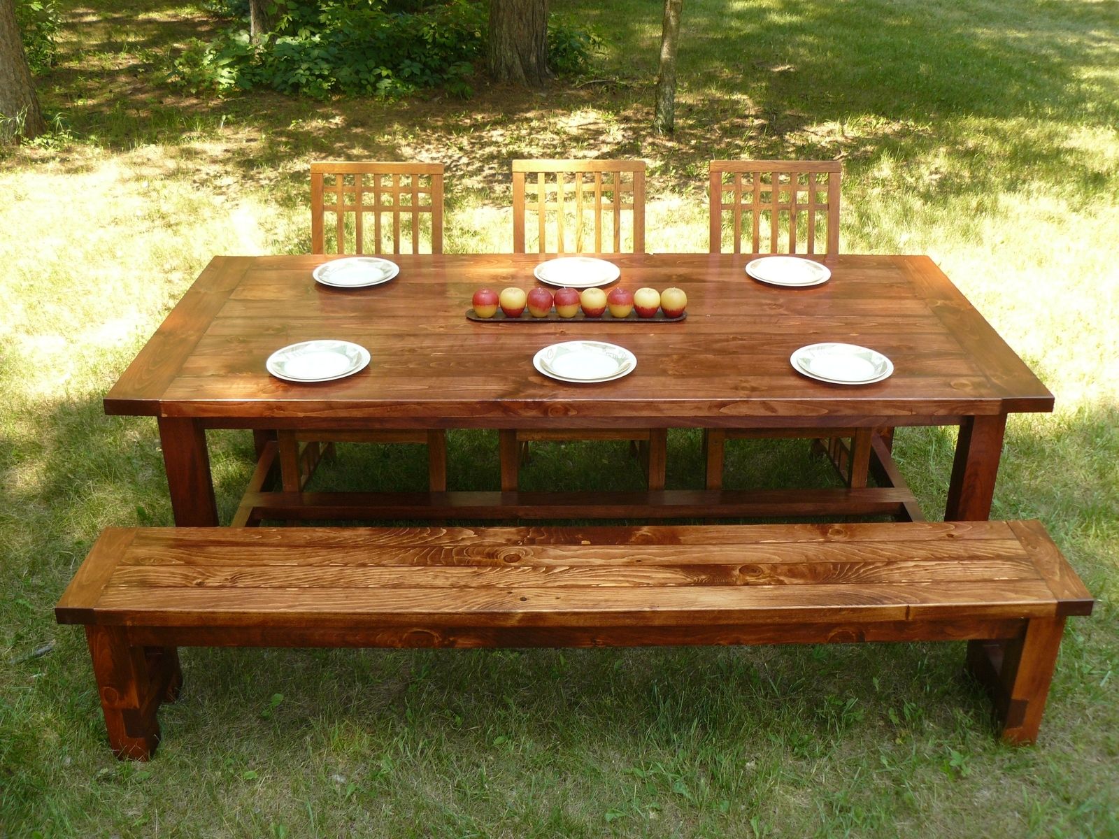 Hand Crafted White Pine Farmhouse Style Dining Table And Bench by