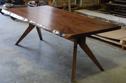 Custom Made Live Edge Slab Dining Table With Modern Trestle Base