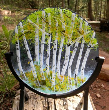 Custom Made Aspen Grove Round Fused Glass Panel (Autumn Or Spring)