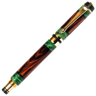 Custom Made Lanier Elite Fountain Pen - Cocobolo With Green Box Elder Inlays -  Fe1w155