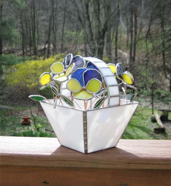 Custom Made Basket Of Pansies- Stained Glass Centerpiece- Industrial Flowers- Sculpture