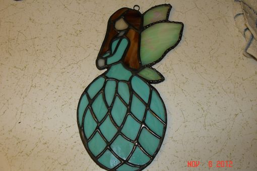 Custom Made Stained Glass Fairy / Angels With Flower Dress In Soft Teal / Green Blue With Blown Hair