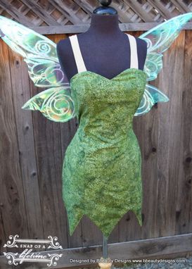 Custom Made Tinkerbell Pixie Print Dress With Light Up Fairy Wings Costume