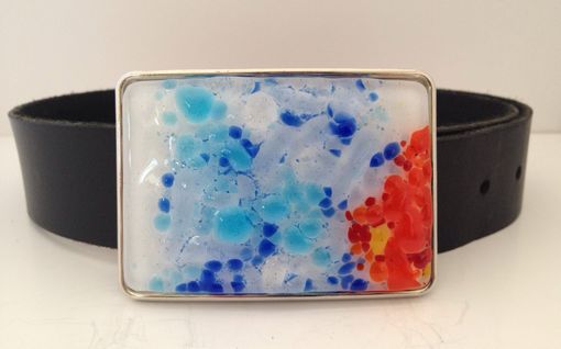 Custom Made Golfers With A Sense Of Style, Orange, White And Blue Fused Glass Belt Buckle