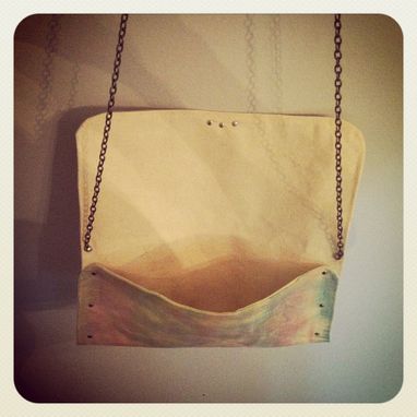Custom Made Organic Linen Crossbody Hand Painted Watercolor /Hand Beeswaxed /Antique Nickel Chain