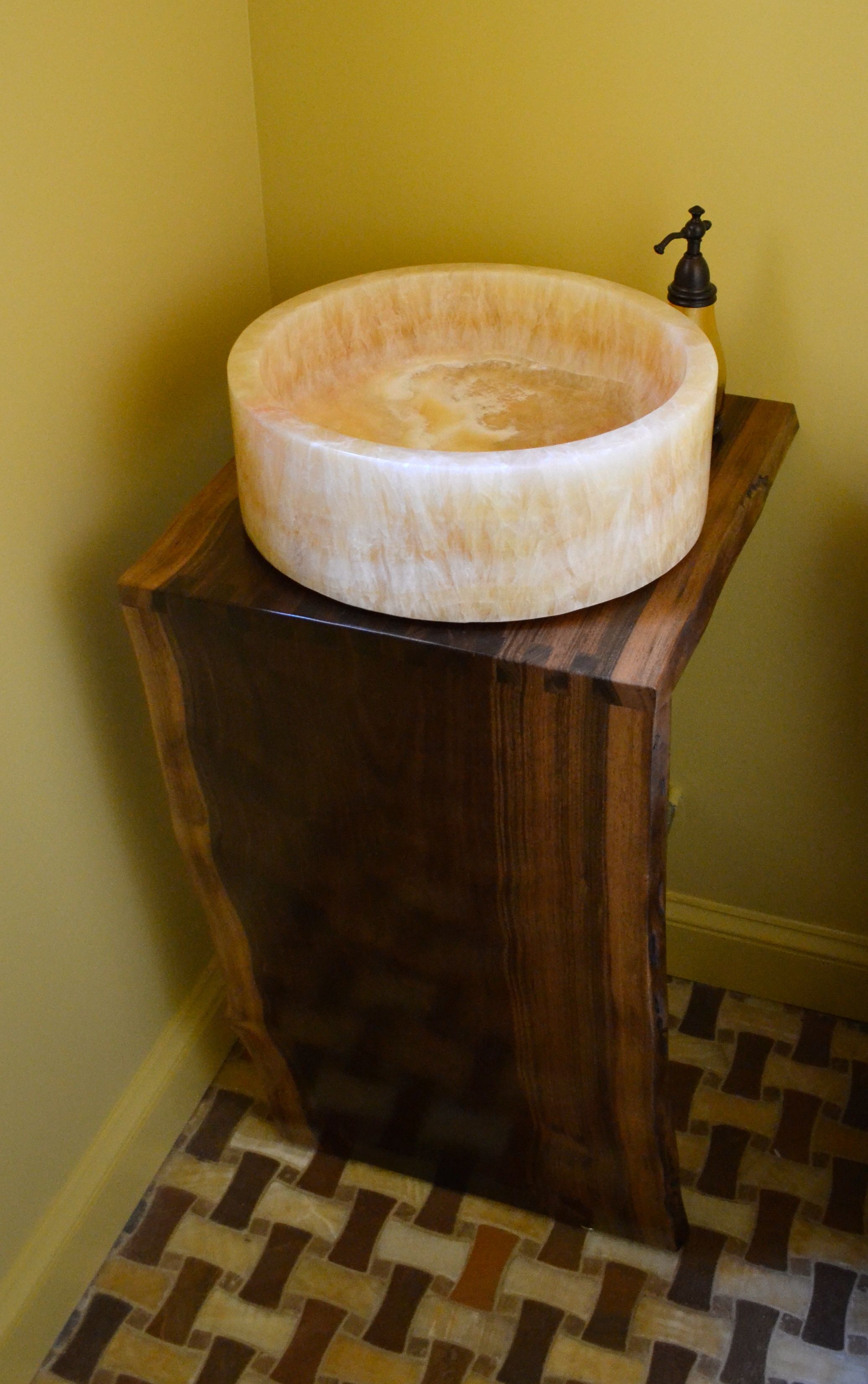 Hand Made Vanity Of Claro Walnut With Live Edges And Finger Joints. by White Dove Woodworking