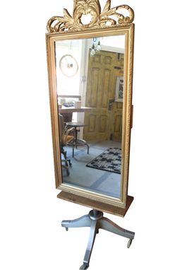 Custom Made Vintage Gold Gilded Mirror With Industrial House Jack Base