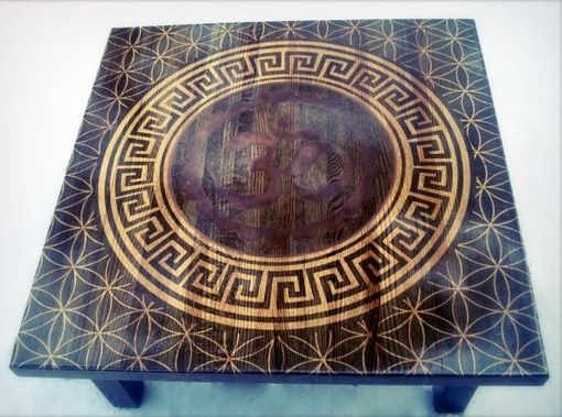 Custom Made Custom Stenciled Om Table. Oak Butcher Block Sacred Geometry