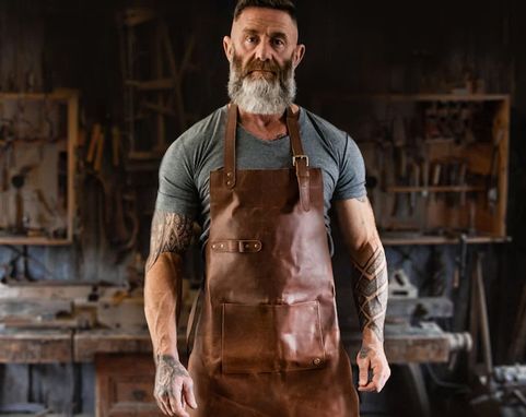 Custom Made Distressed Leather Apron For Diy Enthusiasts - Full Grain Leather