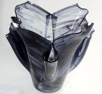 Custom Made Wispy Black Fused Glass Vase