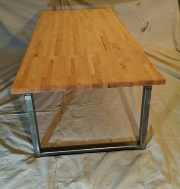 Custom Made Butcher Block Coffee Table With Steel Legs