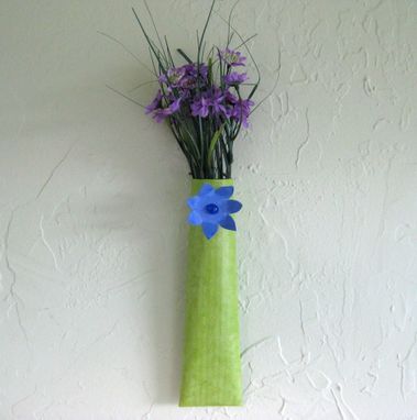 Custom Made Handmade Upcycled Metal Wall Sconce With Blue Flower