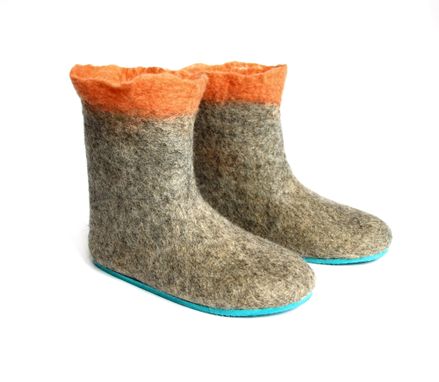 Custom Made Womens Wool Booties Gray Apricot Contrast Sole
