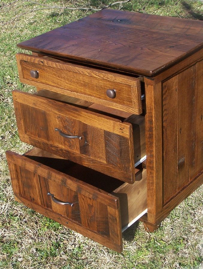 Buy Custom Made Rustic Oak Nightstand With 3 Drawers, made to order
