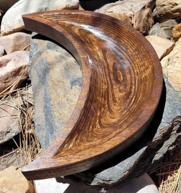Custom Made 3d Wood Carved Cresent Moon Bowl