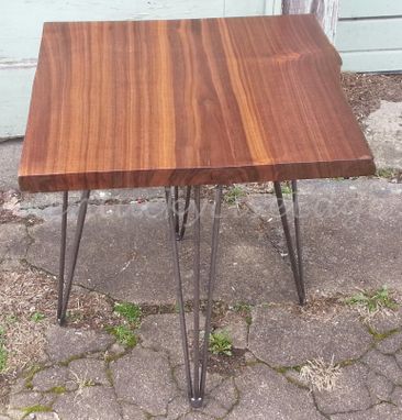Custom Made Walnut End Table, Side Table, Walnut, Steel Legs, Mcm