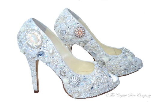 Custom Made Vintage Lace Bridal Ivory High Heel Shoe