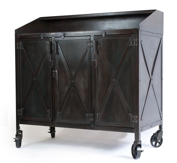 Hand Made Industrial Steel Rolling Hostess Stand, Host Stand