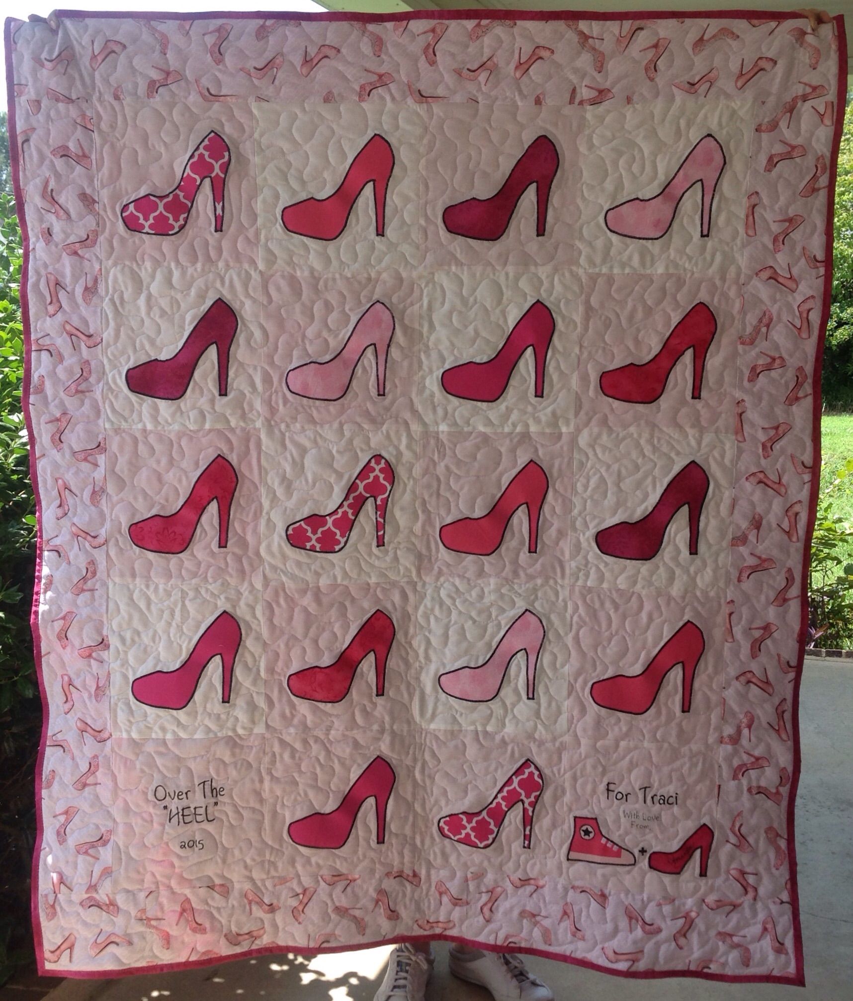 Hand Crafted Custom Blocked Appliqu d And Embroidered High Heel Shoe Quilt By Songs And Stitches