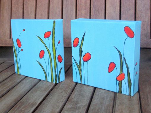 Custom Made Original Poppies Painting Valentines Day Gift -6"X12" Red Flowers