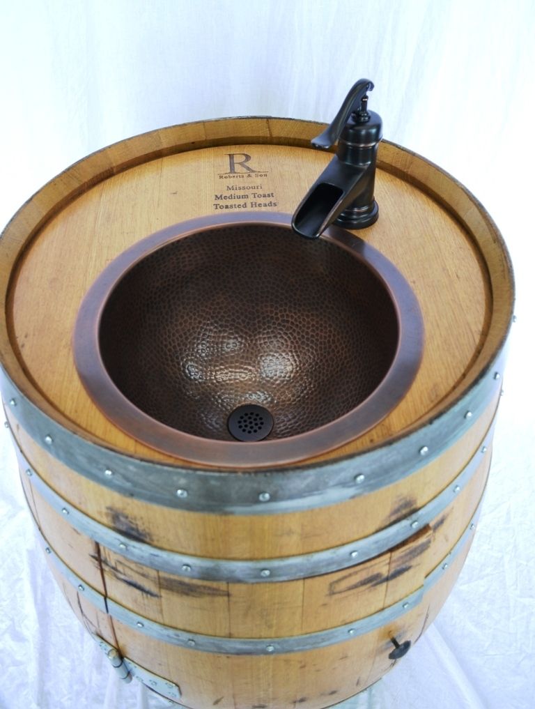 Buy Hand Crafted Wine Barrel Vanity With Hammered Copper Sink And