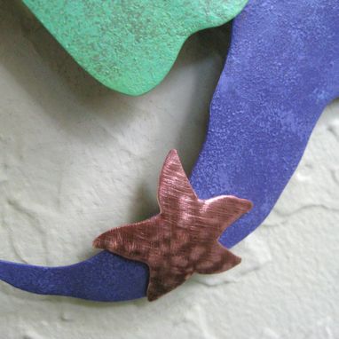 Custom Made Mermaid In The Shower Ocean Art Sculpture Recycled Metal Wall Home Decor Marine Green Purple