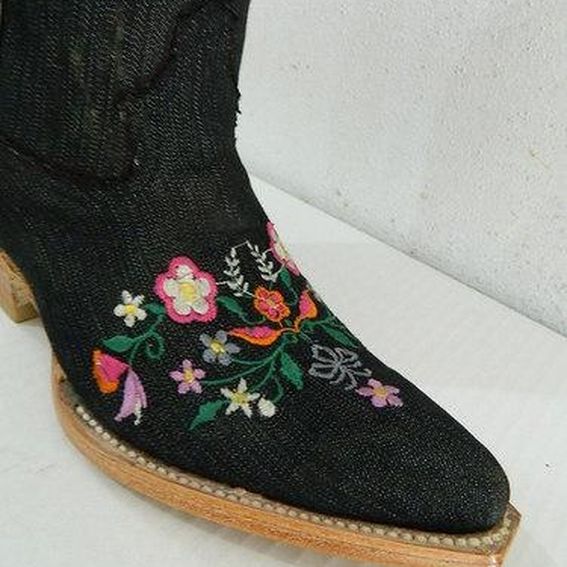 Custom Made Denim Woman Cowboy Boots With Beautiful Flower Embroider ...