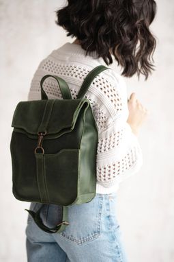 Custom Made Green Backpack Purse,Laptop Backpack,Leather Backpack Purse, Small Backpack