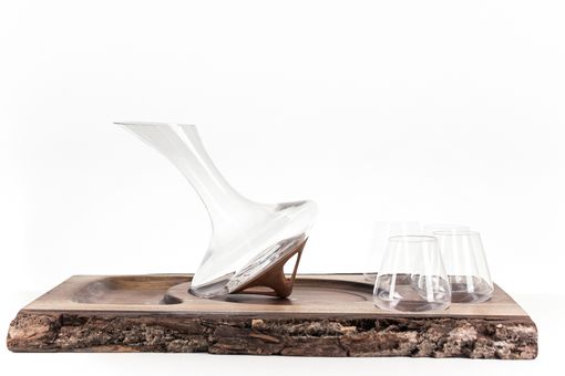 Custom Made Revolving Wine Decanter & Glasses Set With Custom Black Walnut Tray