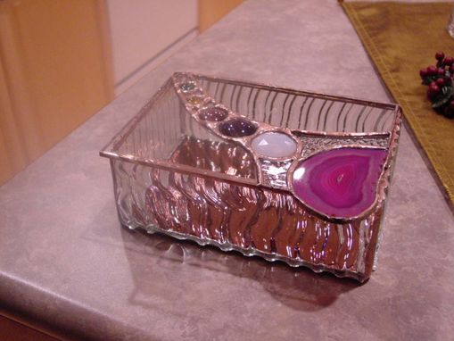 Custom Made Stained Glass Box With Agate And Jewel Top