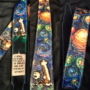Custom Made Calvin And Hobbes Leather Guitar Strap