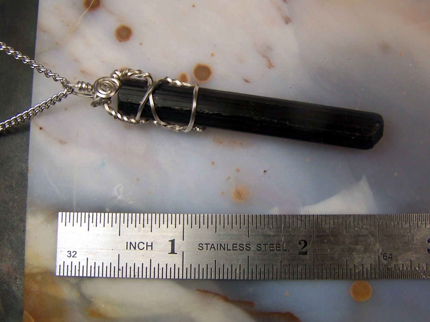Hand Made Large Black Tourmaline Crystal Sterling Silver Wire Wrap ...