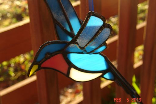 Custom Made 3d Flying Stained Glass Bird In Blue, Orange And White 7 X 6.5 Sz