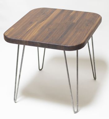 Custom Made Mid Century Modern Walnut End Table With Hairpin Legs - Reclaimed - Butcher Block