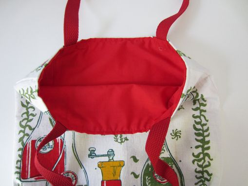 Custom Made Upcycled Tote Bag Made From A Vintage Kitchen Towel