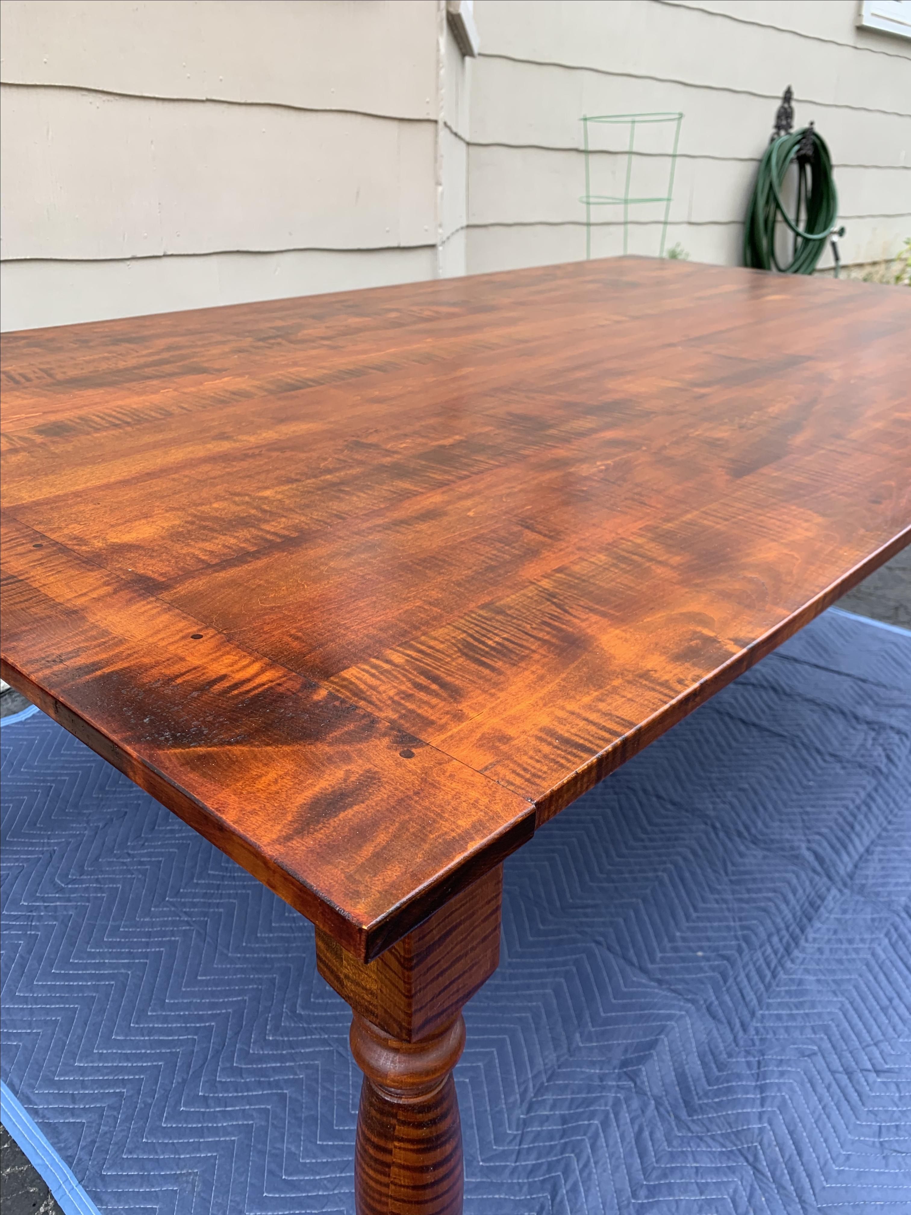 Hand Crafted Antiqued Tiger Maple Dining Table by Chandler Wood