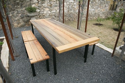 Custom Made Sinker Cypress Outdoor Table And Benches