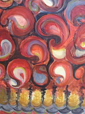 Custom Made Paisley Painting- Original Abstract 12"X36" Textured Painting Red Ochre Black