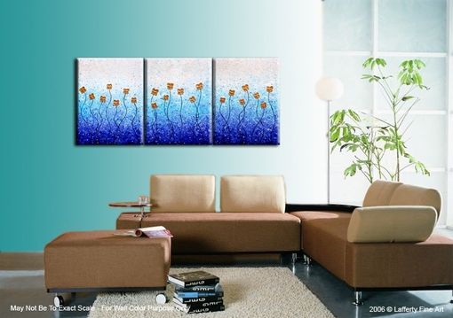 Custom Made Original Large Abstract Painting Contemporary Impasto Flowers. White Blue Gold Floral Art 24 X 54