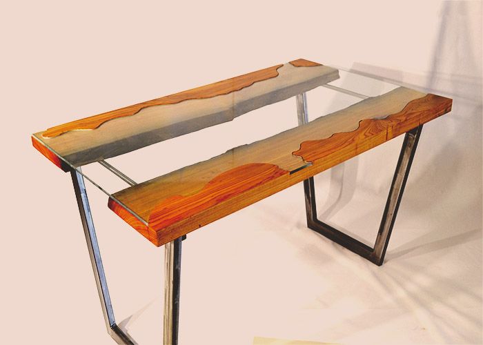 Handmade Glass Wood Table by Broken Spike Mfg.