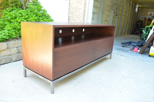 Custom Made Walnut Wood And Steel Entertainment Stand
