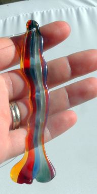 Custom Made Free Form Hand-Blown Glass Suncatcher In Rainbow Colors