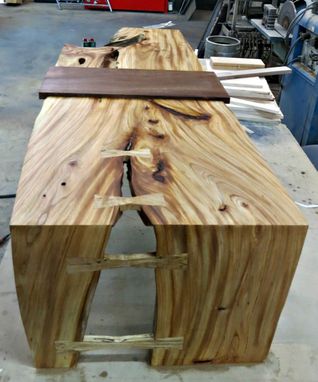 Custom Made Elm And Steel Coffee Table With Removable Walnut Serving Tray.
