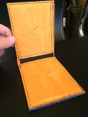 Custom Made Black, Orange And Gray Men's Perforated Horse Leather And Nubuck Bifold Wallet