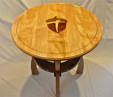 Custom Made Communion Table With Church Logo Inlaid In Top With Matching Table Top Podium