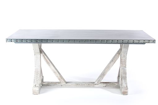 Custom Made Zinc Table  Zinc Dining Table - French Trestle Zinc Top Table - White Washed