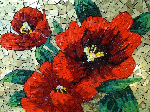 Custom Made Mosaic Red Flower Wall Art